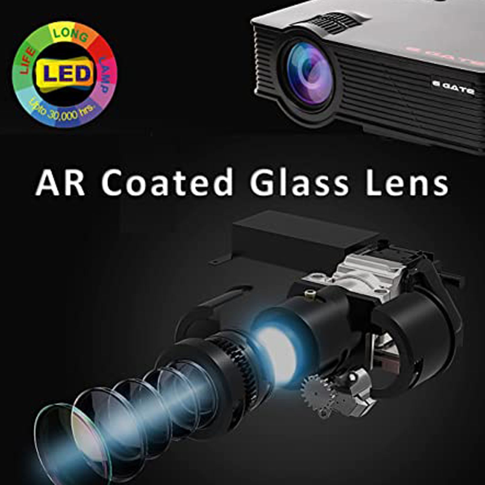 Egate I9 Pro HD LED/LCD Projector (2400 Lumens, USB + HDMI + AV + VGA Ports + SD Card, Stereo Speakers, Black)_10