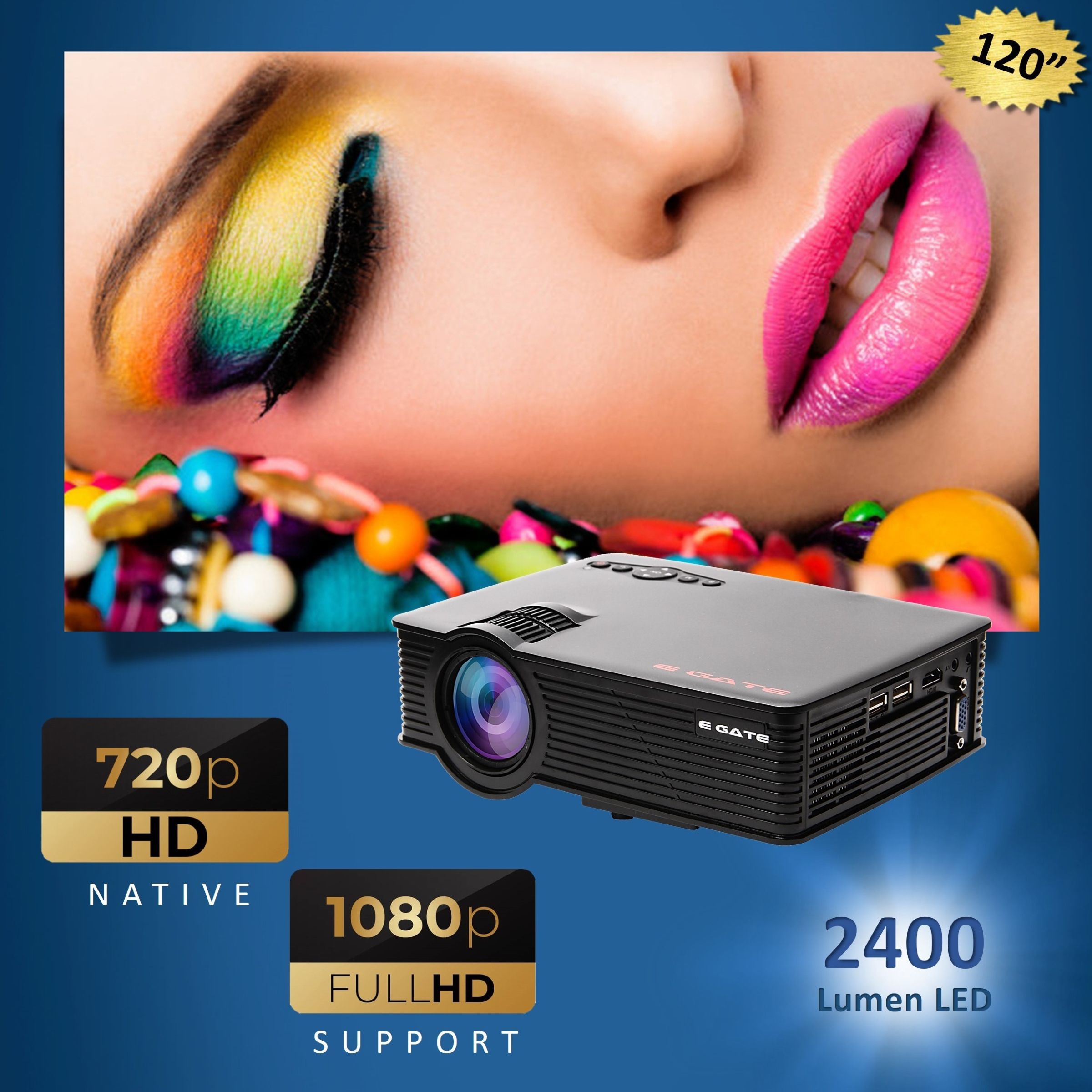 Egate I9 Pro HD LED/LCD Projector (2400 Lumens, USB + HDMI + AV + VGA Ports + SD Card, Stereo Speakers, Black)_5