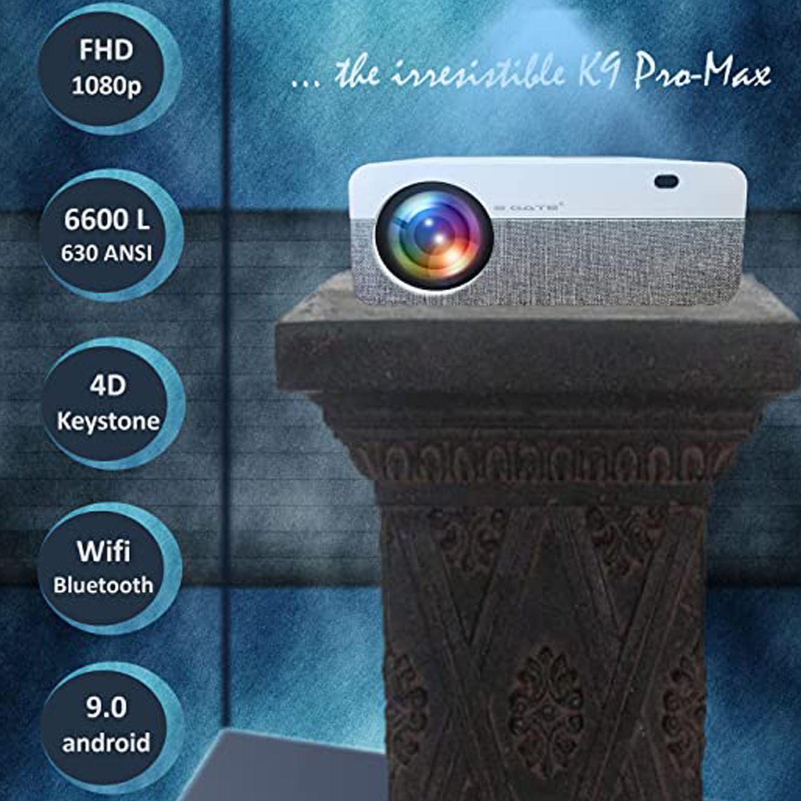 Egate K9 Pro Max Android Full HD LED/LCD Projector (6600 Lumens, USB, HDMI, LAN Port, Stereo Speakers, E08i33, White)_3