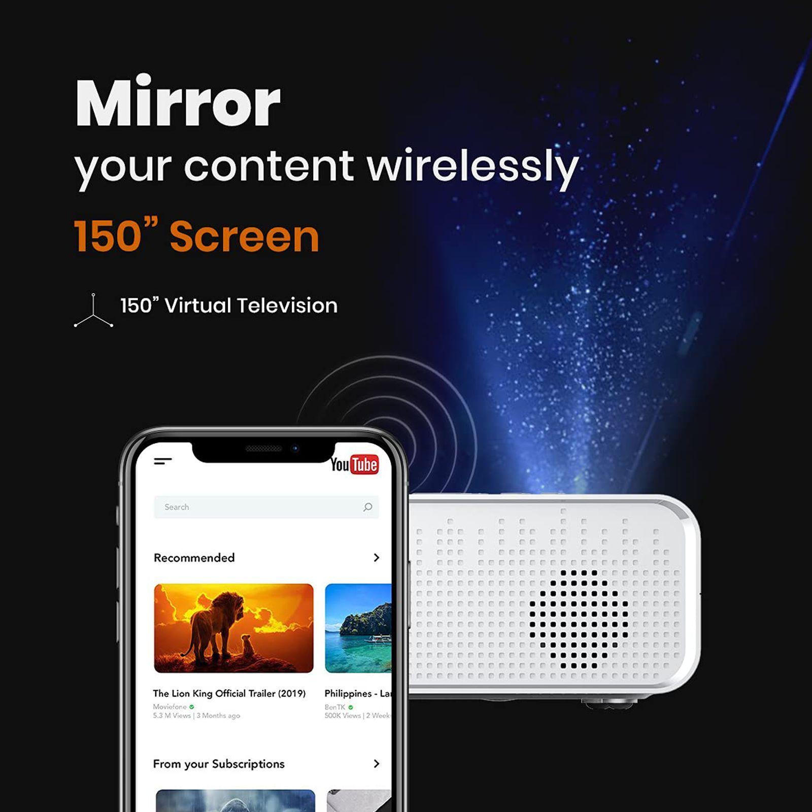 PORTRONICS BEEM 200 Plus Full HD LED Projector (200 Lumens, HDMI, WiFi, USB, VGA, Ultra-Vivid Picture, POR 283, White)_6