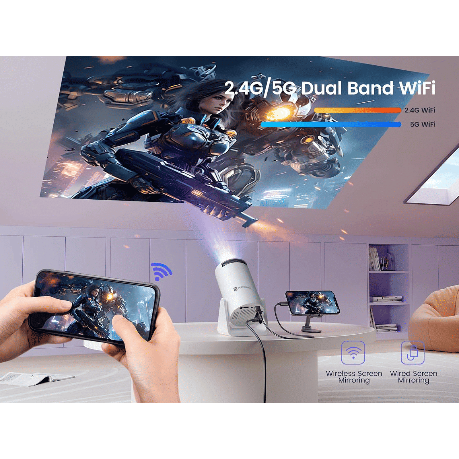 PORTRONICS Beem 440 HD Android 11 LED Smart Projector with Remote (1800 Lumens, Wi-Fi, Inbuilt OTT Apps, White) PORTRONICS Beem 440 HD Android 11 LED Smart Projector with Remote (1800 Lumens, Wi-Fi, Inbuilt OTT Apps, White)_3