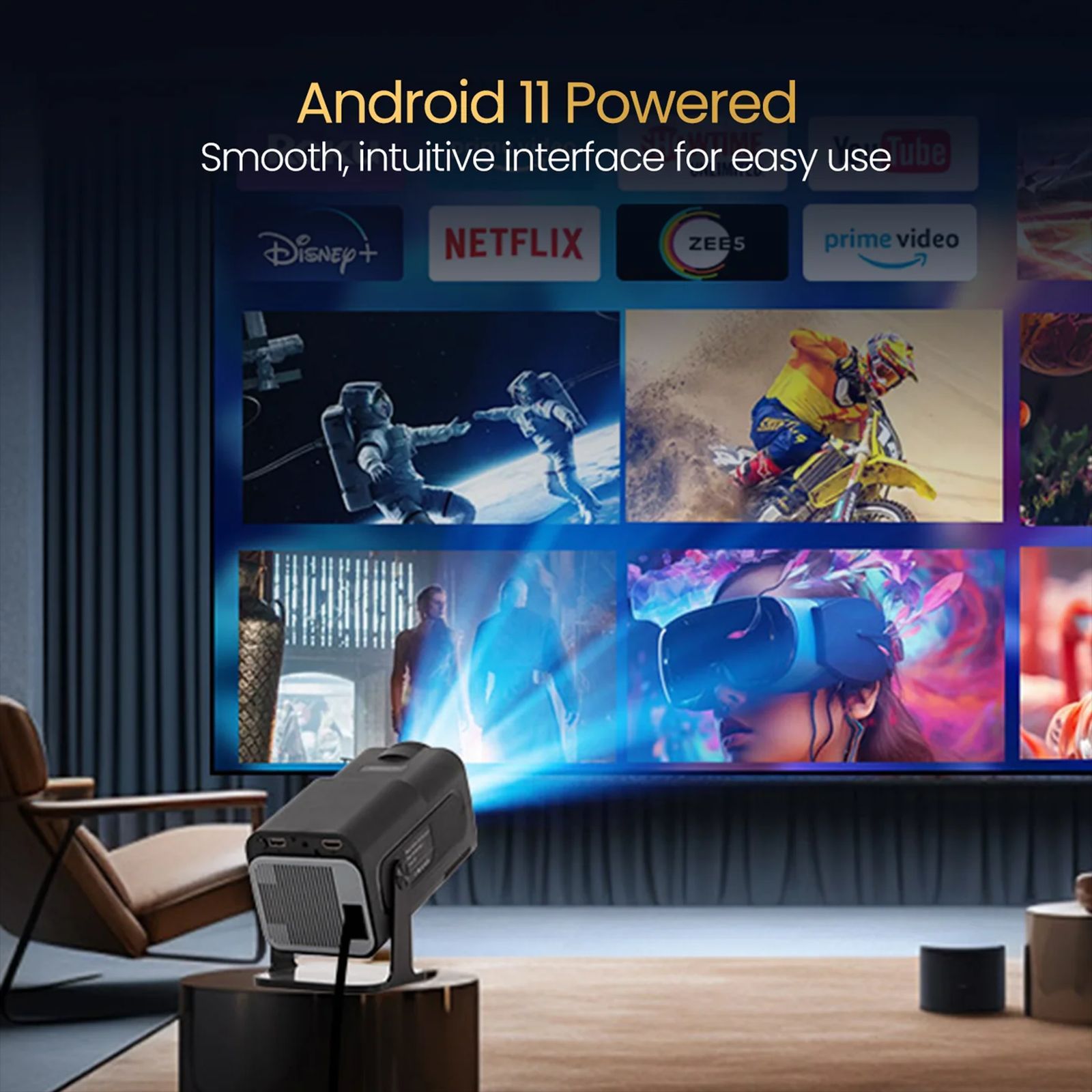 Portronics Beem 470 Full HD Android 11 LED Smart Projector with Remote (4500 Lumens, Wi-Fi, Inbuilt OTT Apps, Black)_6