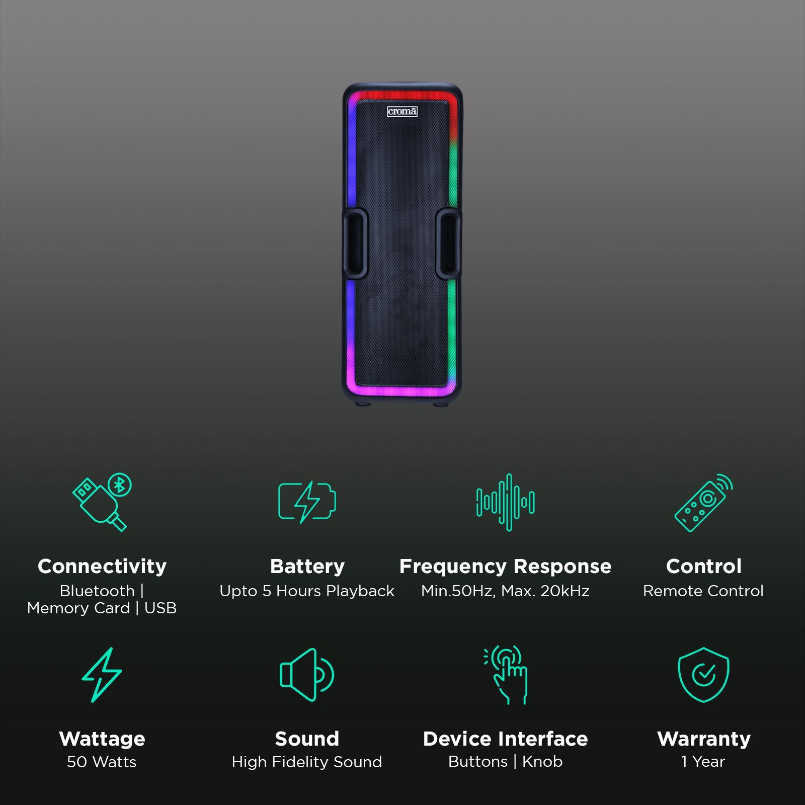 Croma 50W Bluetooth Party Speaker (Playtime Upto 5 Hours, Black)_2