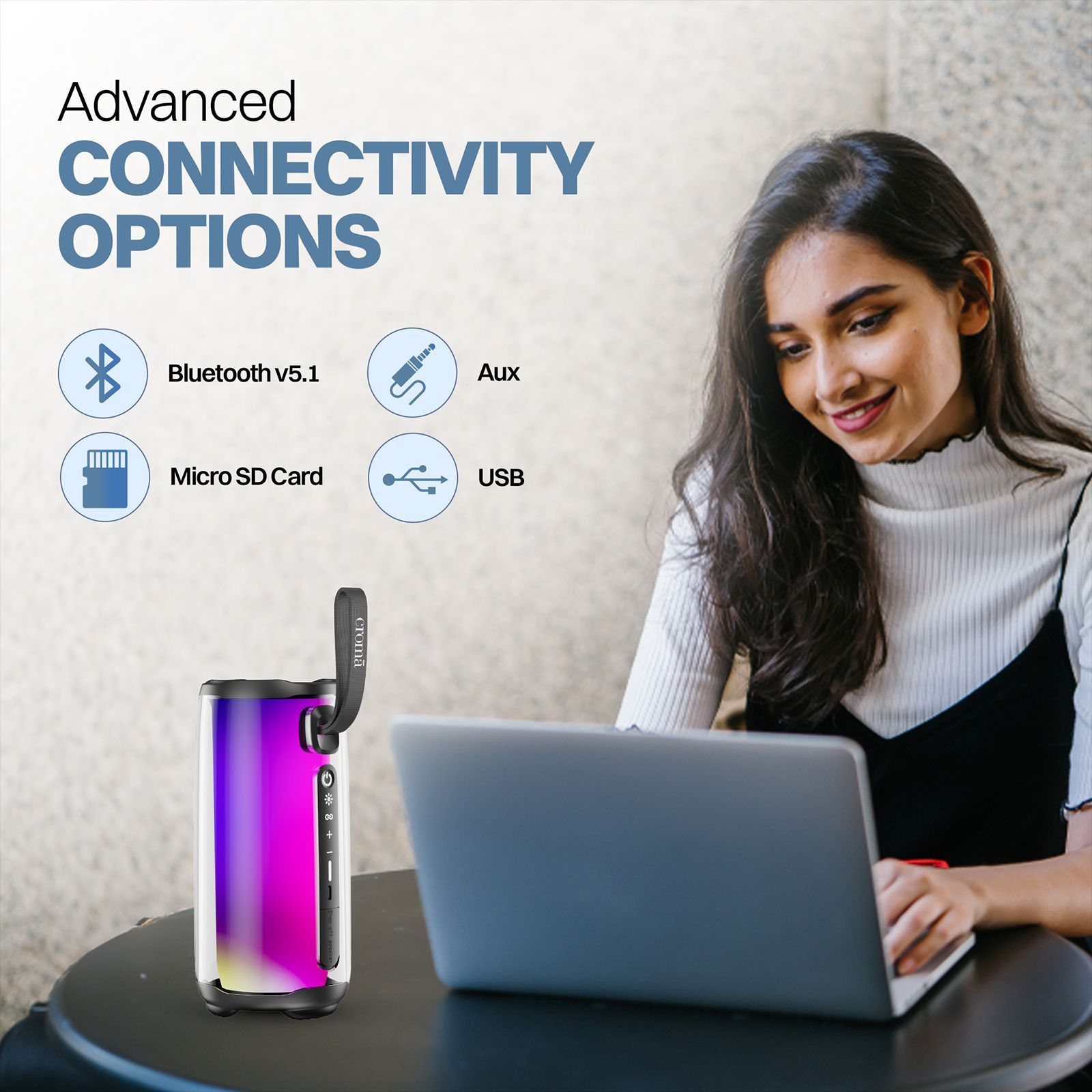 Croma 10W Portable Bluetooth Speaker (RGB Light, 5 Hours Playback, Mono Channel, Black)_9