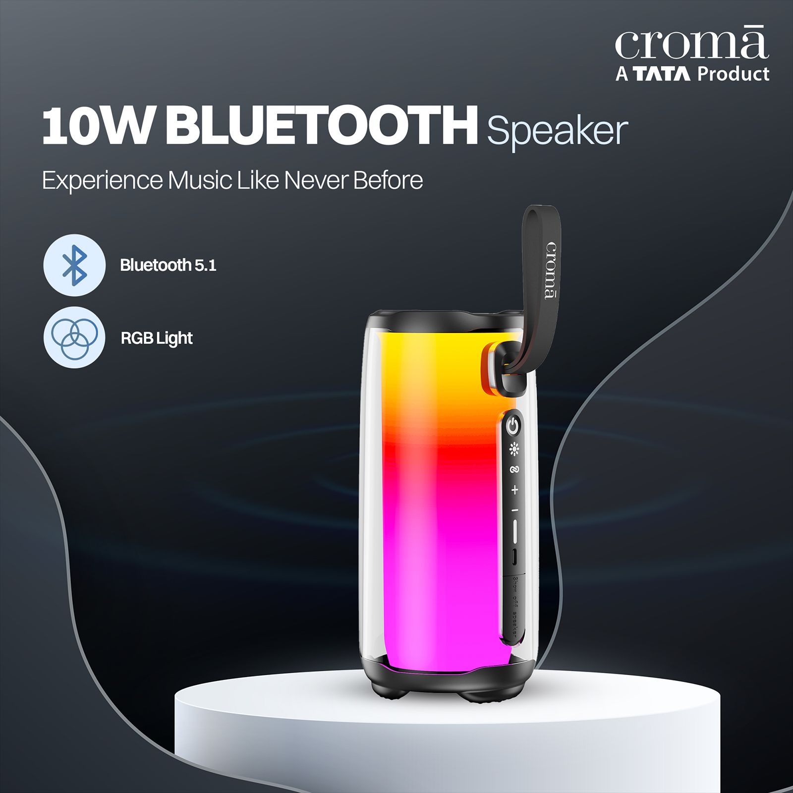 Croma 10W Portable Bluetooth Speaker (RGB Light, 5 Hours Playback, Mono Channel, Black)_7