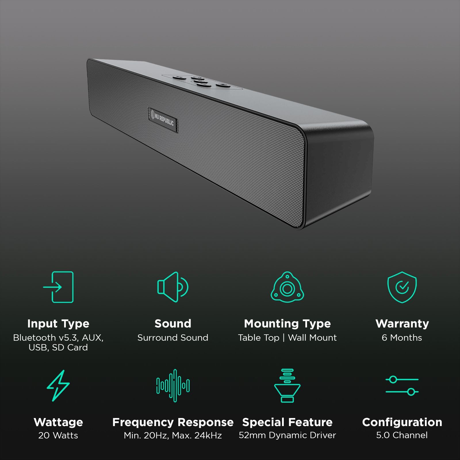Nu Republic Soundbar 20 20W Bluetooth Soundbar (Bass Boost, Black) Nu Republic Soundbar 20 20W Bluetooth Soundbar (Bass Boost, Black)_2