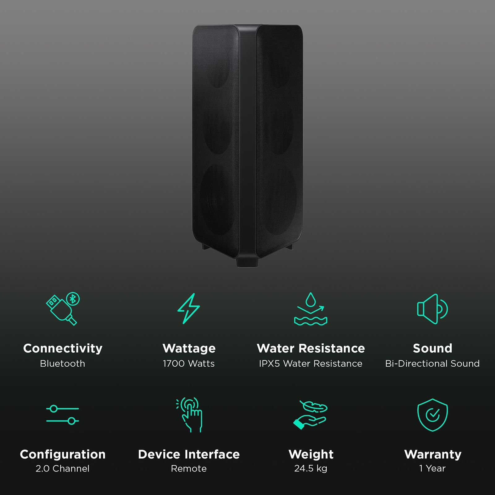 SAMSUNG ST90B 1700W Bluetooth Party Speaker (Built in Wheels, 2.0 Channel, Black)_3