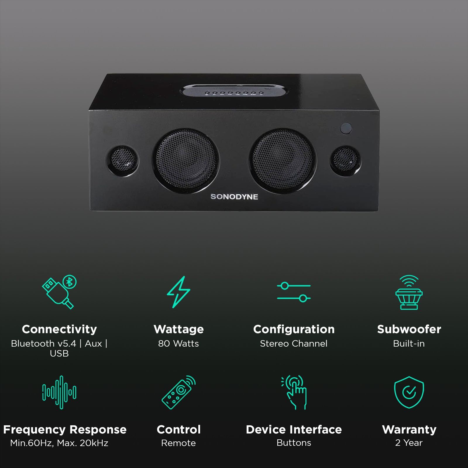 Sonodyne Alaap II 80W Bluetooth Speaker (Class D Amplifiers, Stereo Chanel, Black)_3