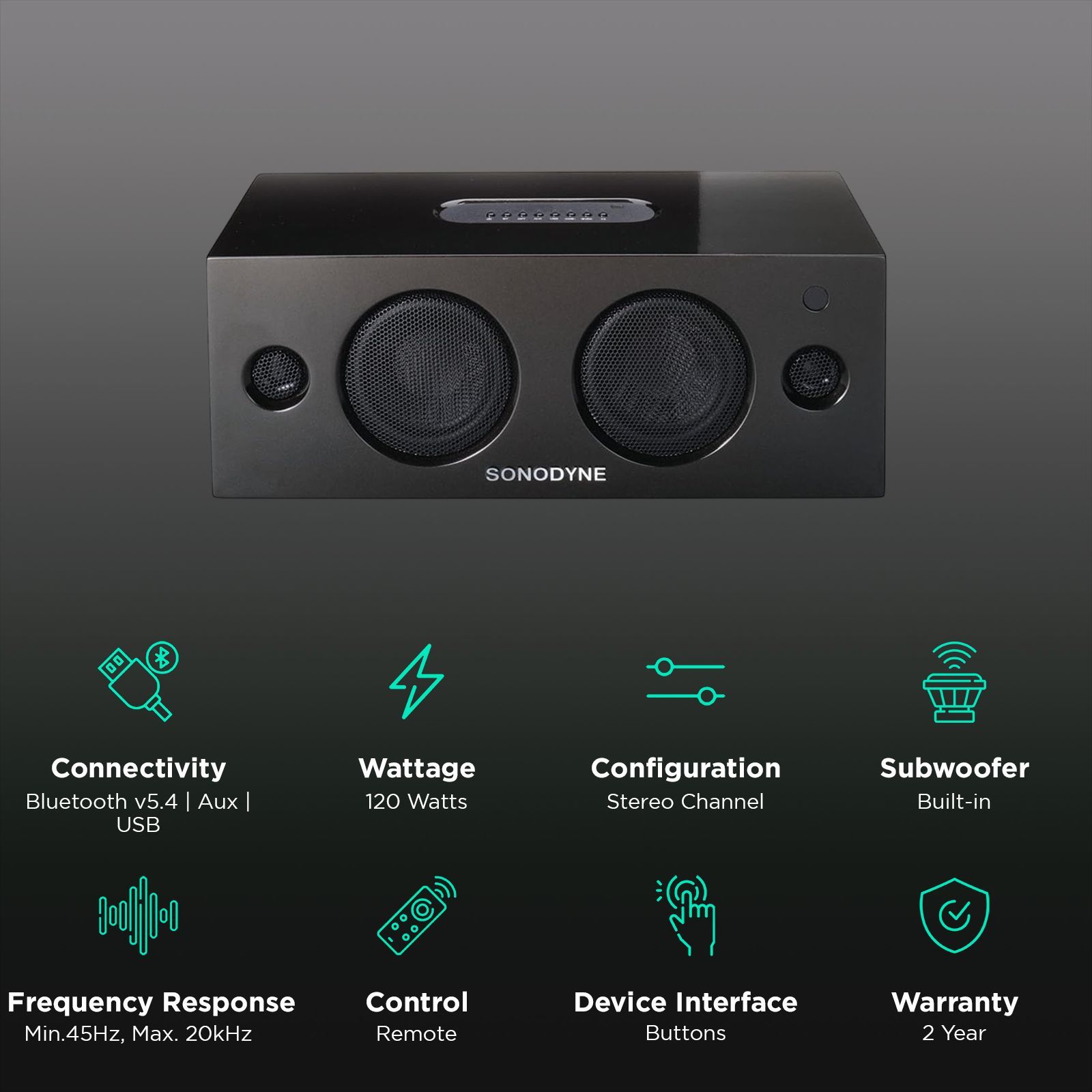 Sonodyne Bandish II 120W Bluetooth Speaker (Class D Amplifiers, Stereo Chanel, Black) Sonodyne Bandish II 120W Bluetooth Speaker (Class D Amplifiers, Stereo Chanel, Black)_3