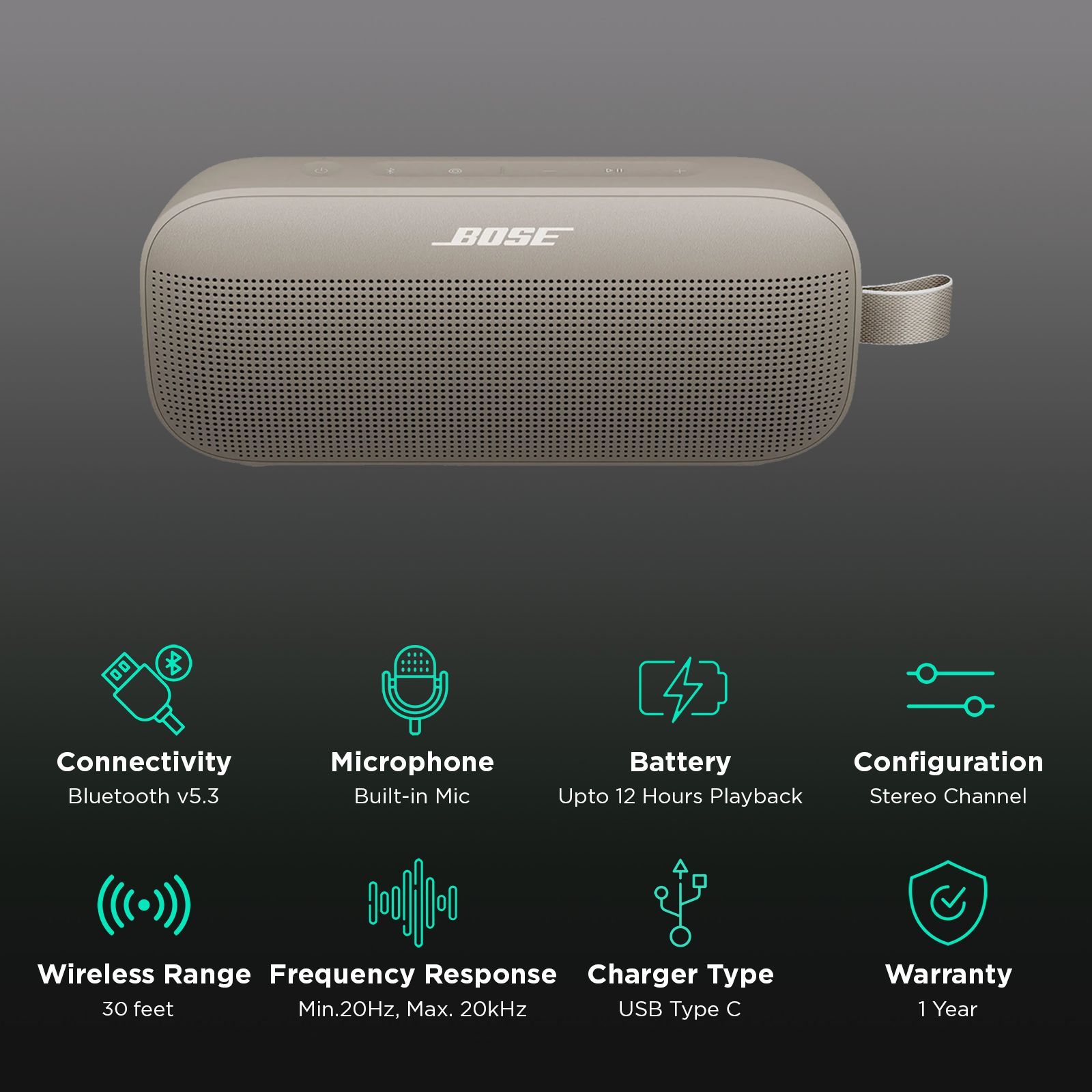 BOSE SoundLink Flex (2nd Gen) Portable Bluetooth Speaker (IP67 Water Resistant, PositionIQ Technology, Stereo Channel, Sandstone)_2