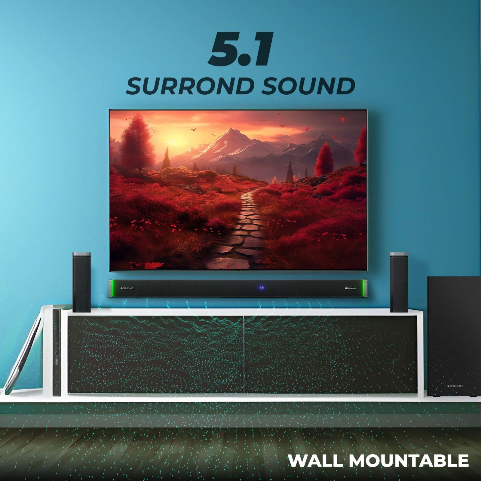 ZEBRONICS Zeb Juke Bar 9530 WS Pro 400W Bluetooth Soundbar with Remote (Dolby Audio, 5.1 Channel, Black)_9