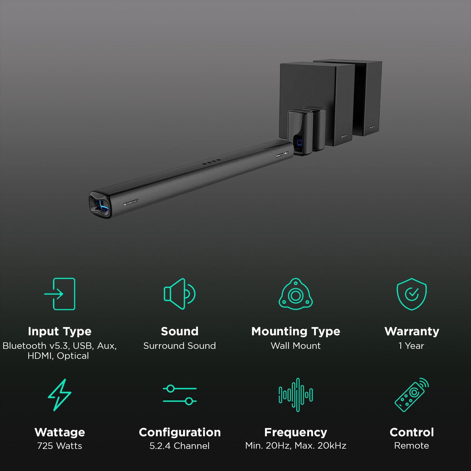 ZEBRONICS Zeb Juke bar 9900 725W Bluetooth Soundbar with Remote (Dolby Atmos, 5.2.4 Channel, Black)_2