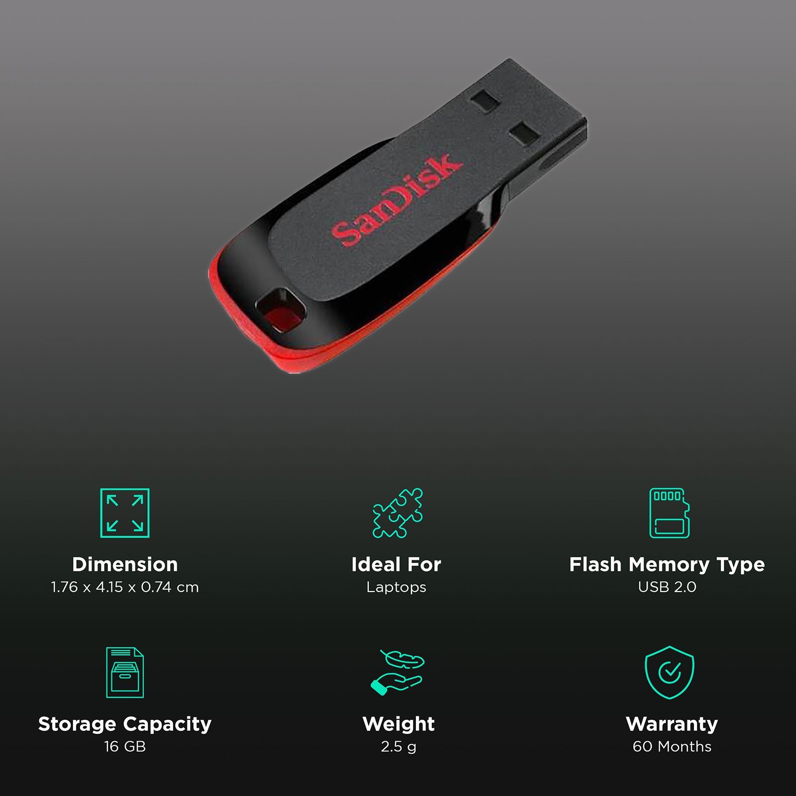 SanDisk Cruzer Blade 16GB USB (2.0) Pen Drive (Compact Design, Red)_3
