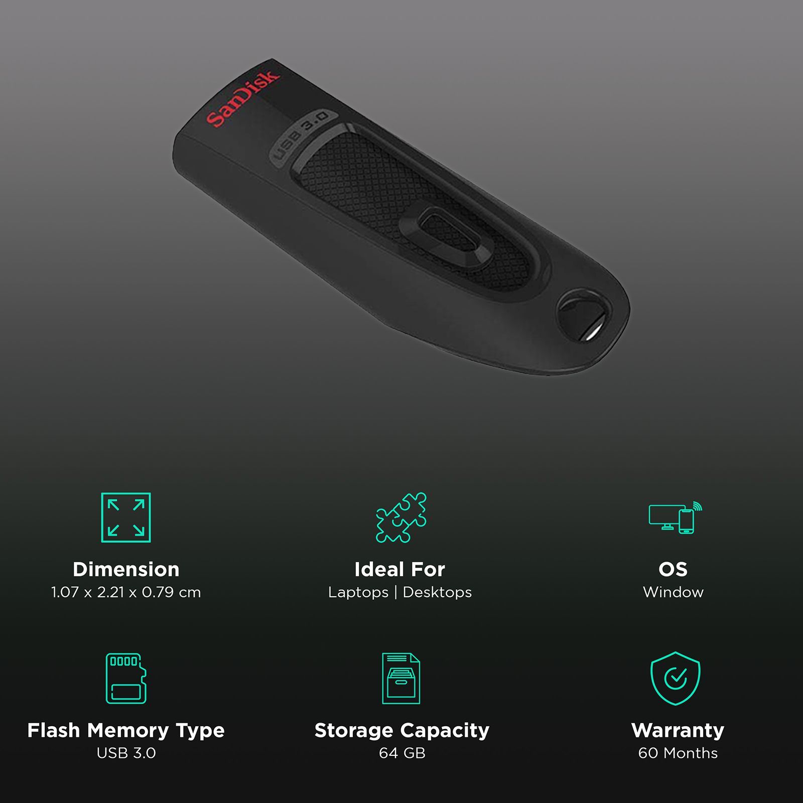 SanDisk Ultra 64GB USB (3.0) Pen Drive (Portable Design, Black)_3