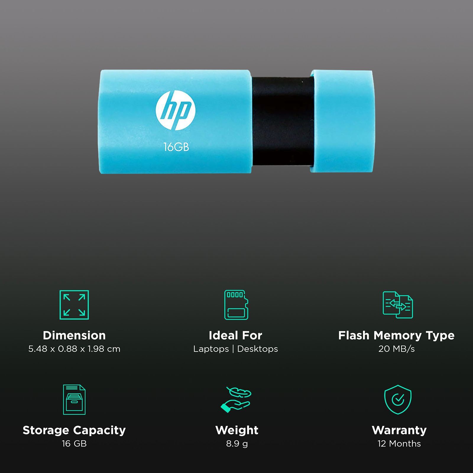 HP v152w 16GB USB (2.0) Pen Drive (Handy Sliding Lidless Design, Blue)_3