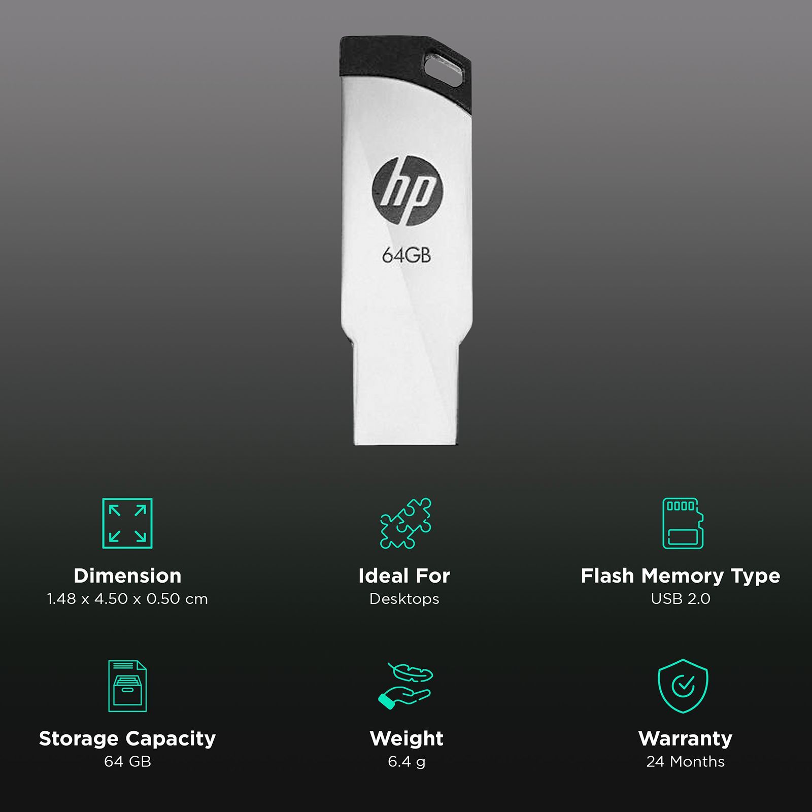 HP v236w 64GB USB (2.0) Pen Drive (Temperature Proof, Silver)_3