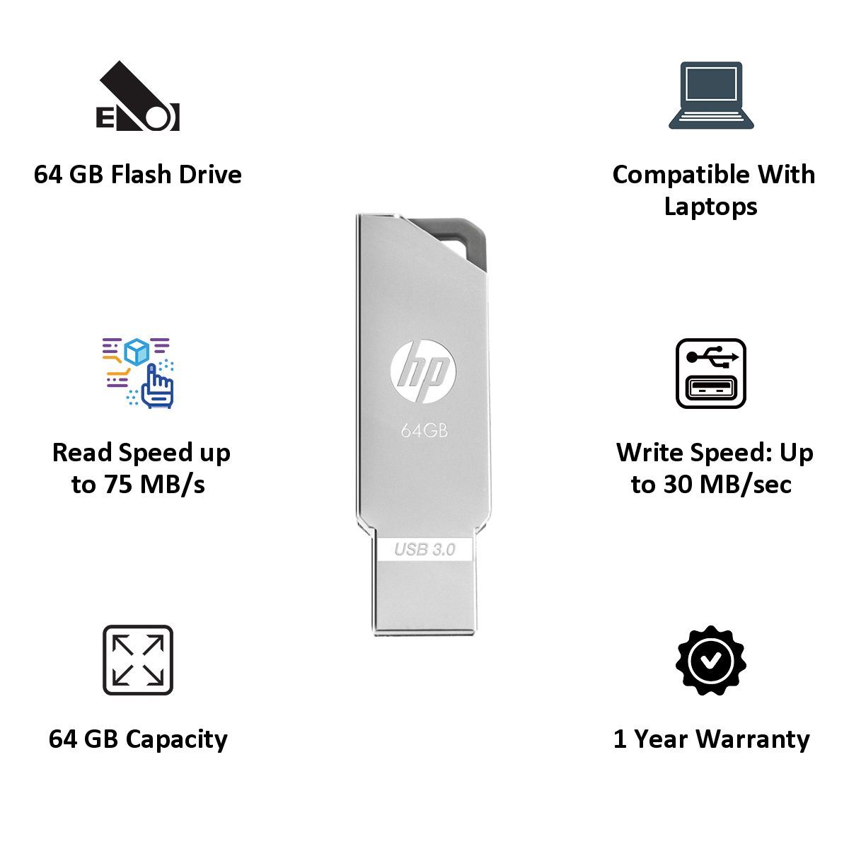 HP 64GB Flash Drive (x740w, Silver)_3
