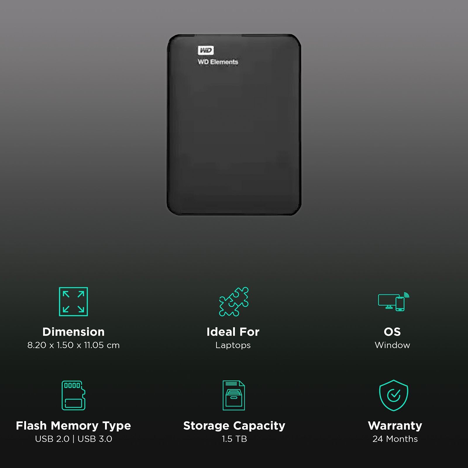 WD Elements 1.5TB USB (3.2) Portable Hard Disk Drive (Shock Resistant, Black)_3