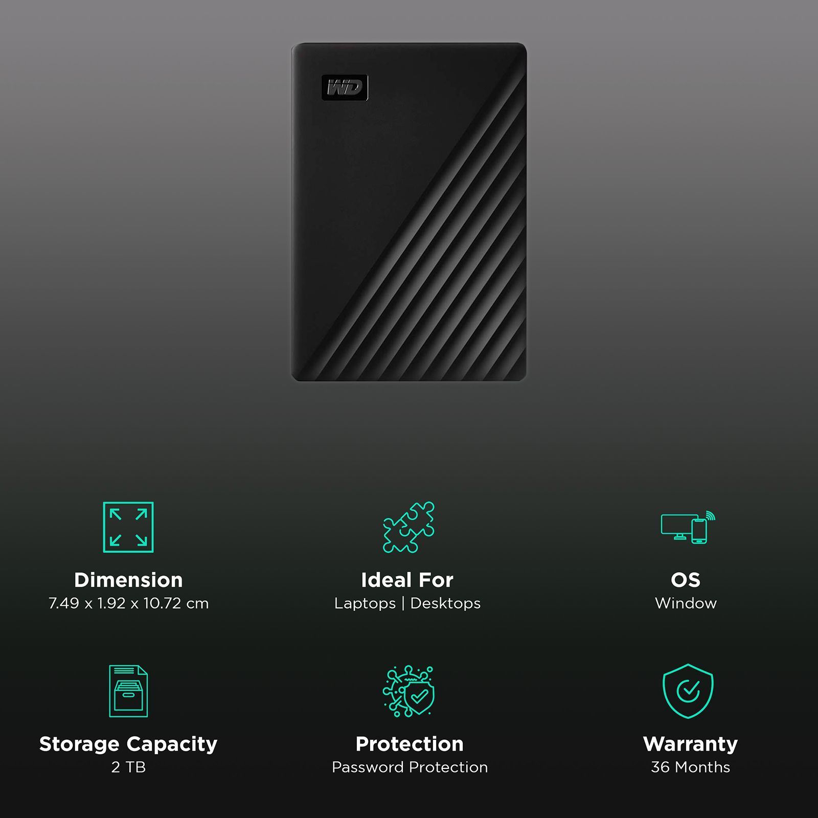 WD My Passport 2TB USB (3.2) Portable Hard Disk Drive (Slim Durable Design, Black)_3