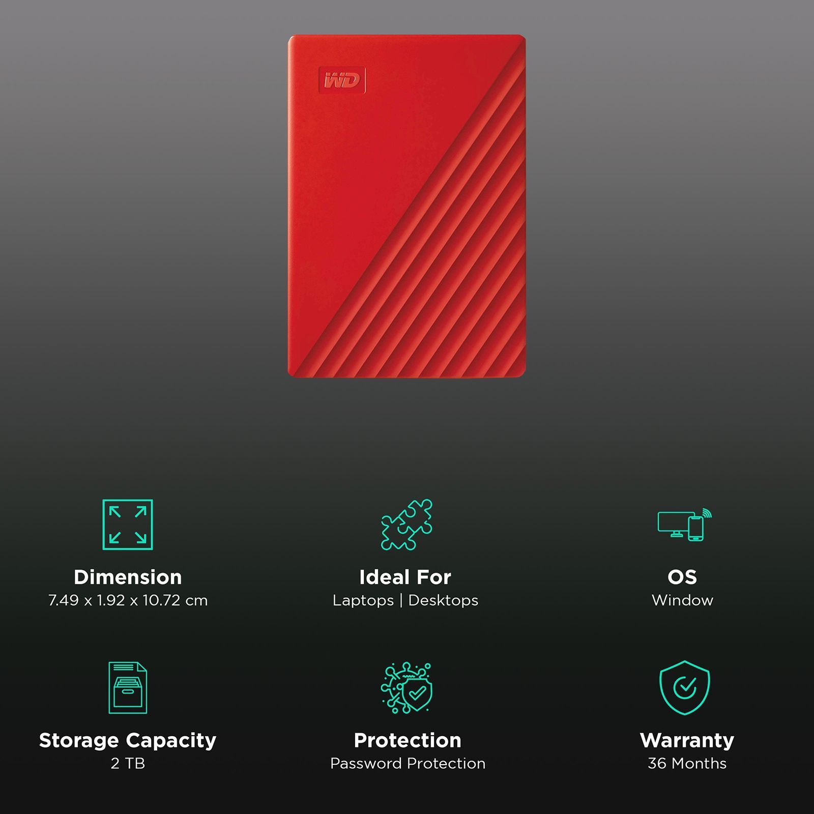 Western Digital My Passport 2TB USB (3.2) Portable Hard Disk Drive (Automatic Backup, Red)_3