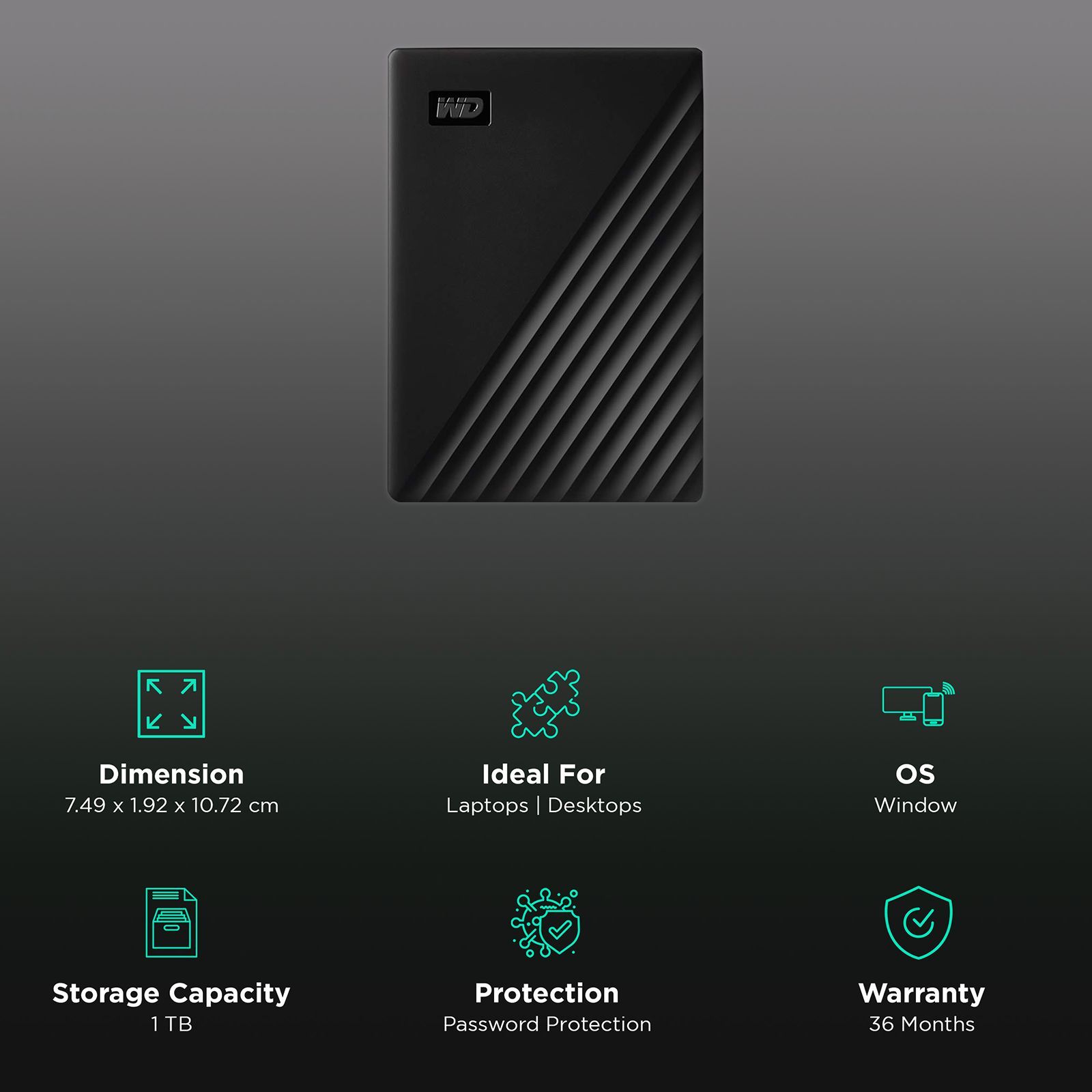 WD My Passport 1TB USB (3.2) Portable Hard Disk Drive (Slim Durable Design, Black)_3