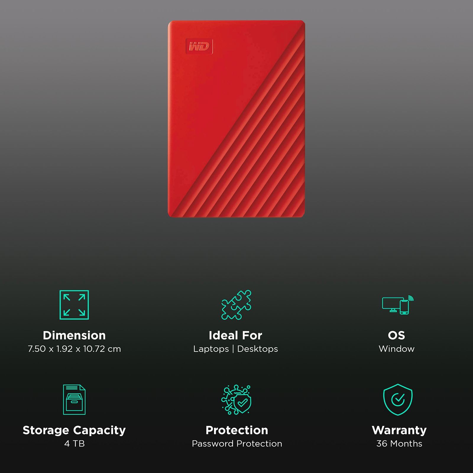 Western Digital My Passport 4TB USB 3.2 Hard Disk Drive (WDBPKJ0040BRD-WESN, Red)_3