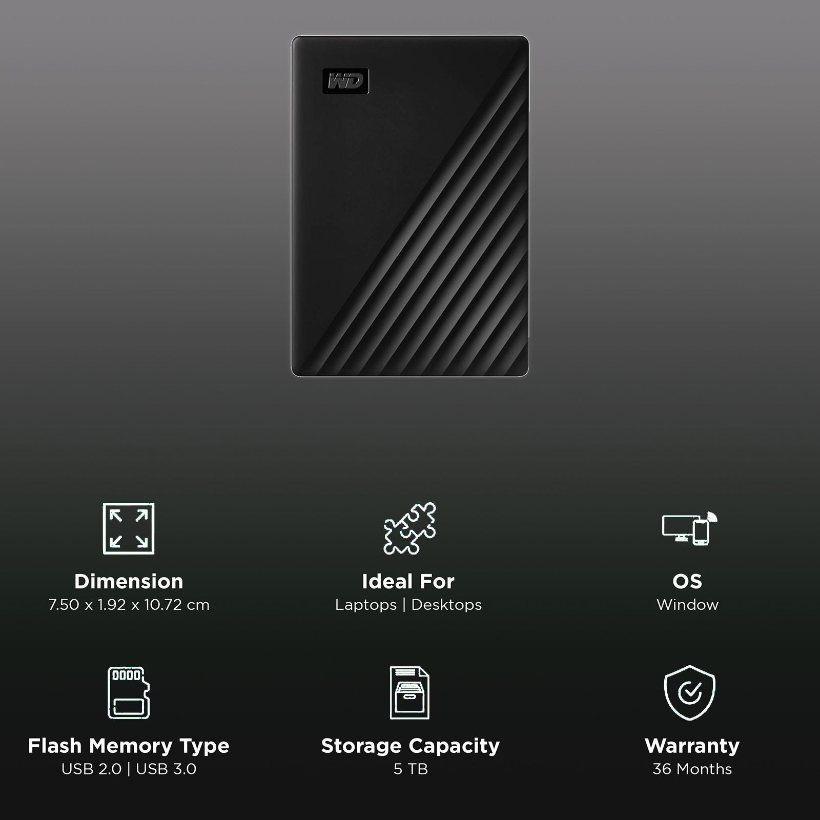 Western Digital My Passport 5TB USB Type-C (3.2) Portable Hard Disk Drive (Password Protection, Black)_3