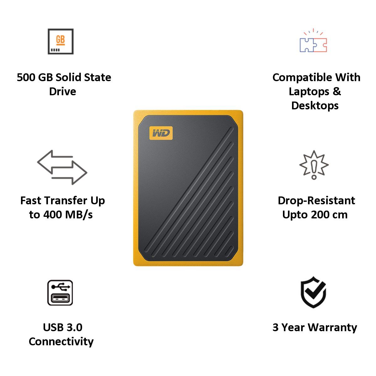 Western Digital My Passport Go 500GB USB 3.0 Solid State Drive (Compact and Integrated, WDBMCG5000ABT-WESN, Black/Amber Trim) Western Digital My Passport Go 500GB USB 3.0 Solid State Drive (Compact and Integrated, WDBMCG5000ABT-WESN, Black/Amber Trim)_6