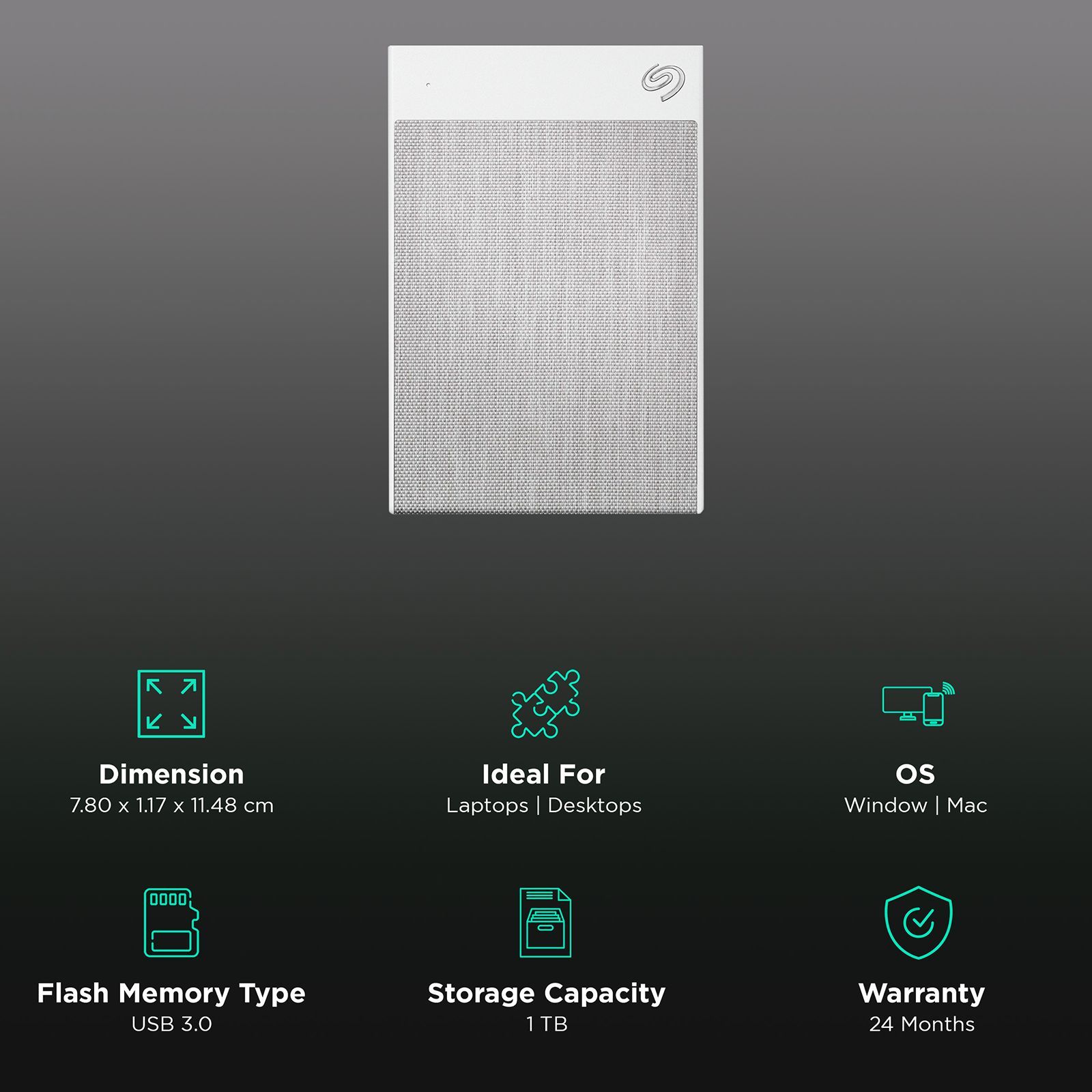 SEAGATE Backup Plus Ultra Touch 1TB USB 3.0 Hard Disk Drive (AES-256 Encryption, STHH1000402, White)_3