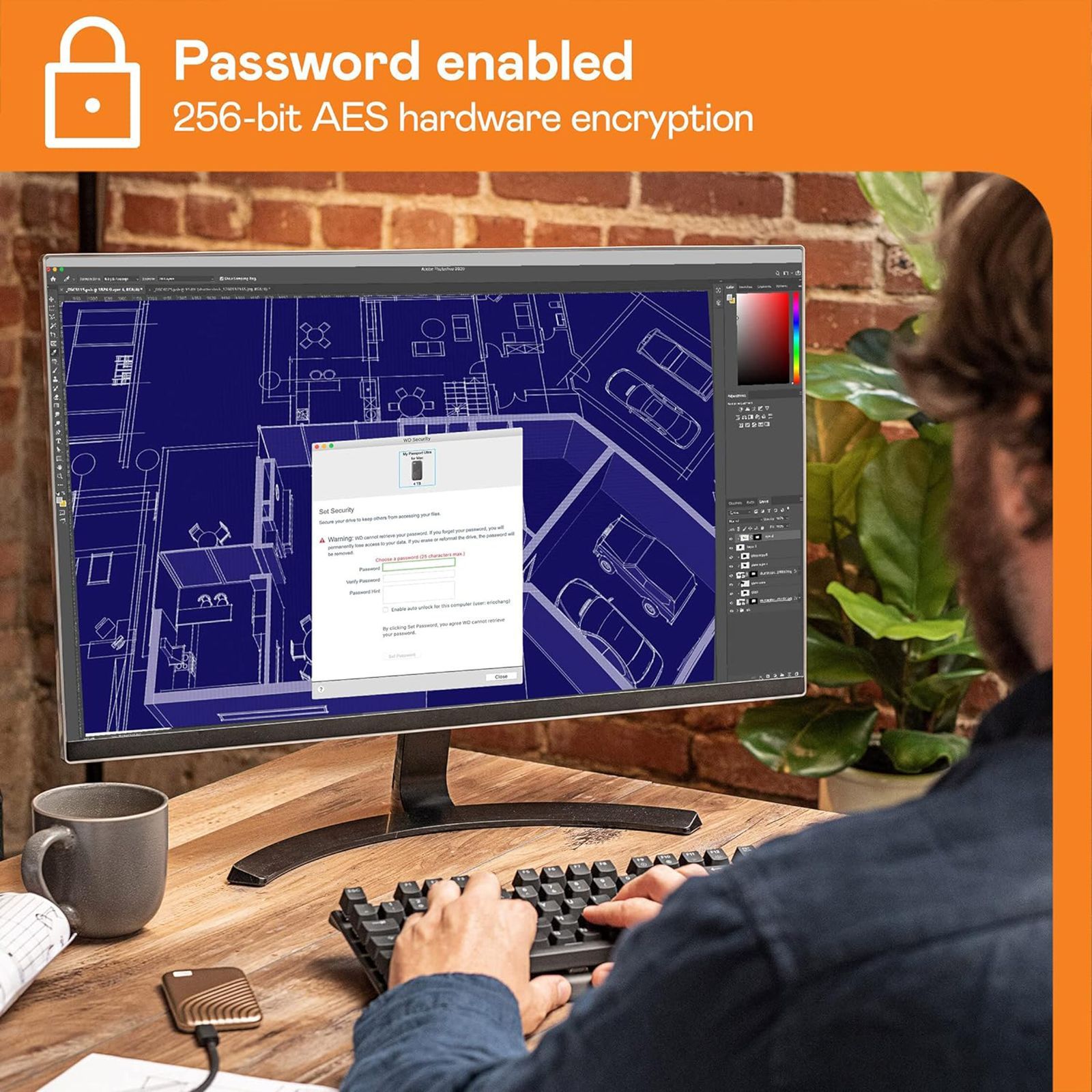 Western Digital My Passport 500GB USB Type-C (3.2) Portable Solid State Drive (Password Protection, Gold)_7