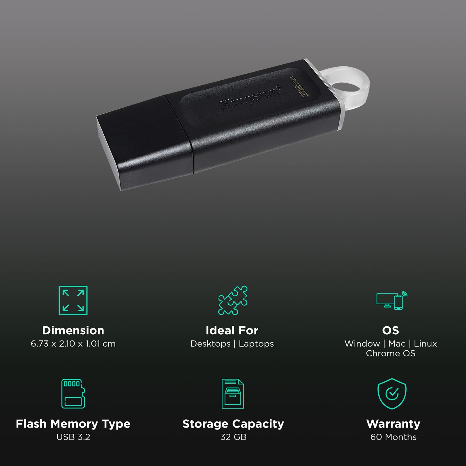 Kingston DataTraveler Exodia 32GB USB 3.2 Flash Drive (200 MB/s Read Speed, DTX/32GB, Black)_3