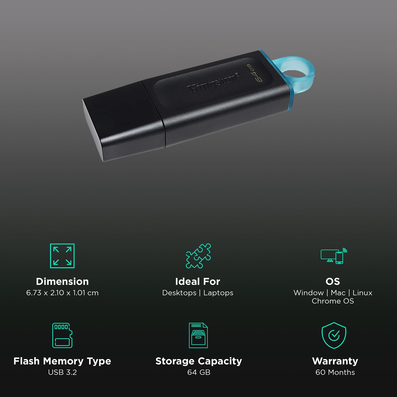 Kingston DataTraveler Exodia 64GB USB 3.2 Flash Drive (200 MB/s Read Speed, DTX/64GB, Black)_3