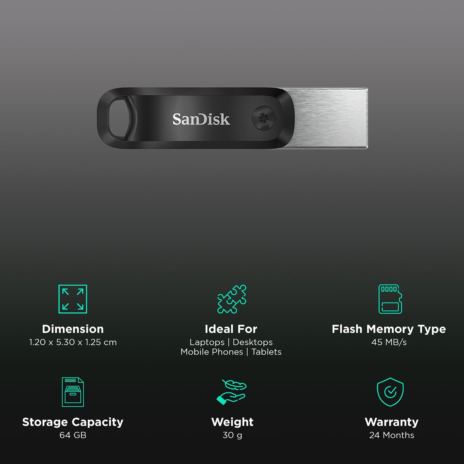 SanDisk iXpand 64GB USB Type A (3.0) Pen Drive (Dual-Purpose Swivel with Keyring Hole, Black)_3