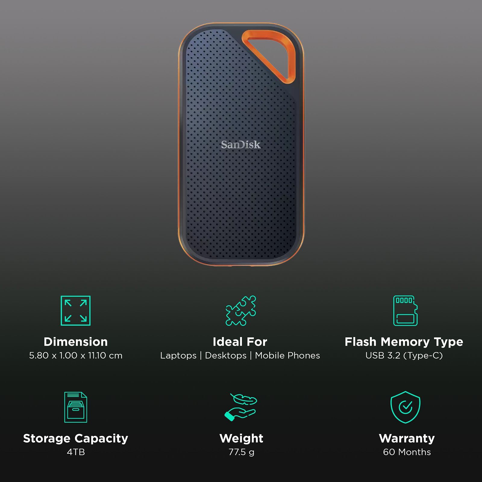 SanDisk Extreme Pro 4TB USB 3.2 (Type-C) Solid State Drive (Water and Dust Resistant, SDSSDE81-4T00-G25, Dark Blue)_3