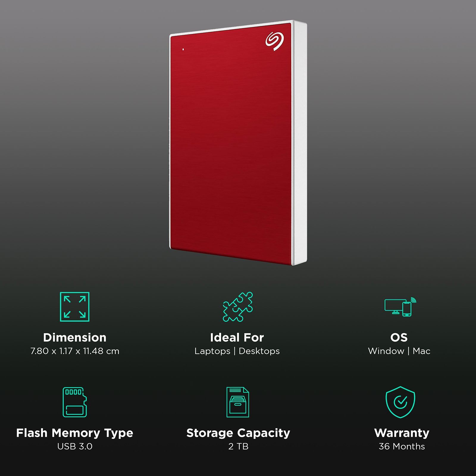 SEAGATE One Touch 2TB USB 3.0 Hard Disk Drive (Advanced Password Protection, STKY2000403, Red) SEAGATE One Touch 2TB USB 3.0 Hard Disk Drive (Advanced Password Protection, STKY2000403, Red)_3