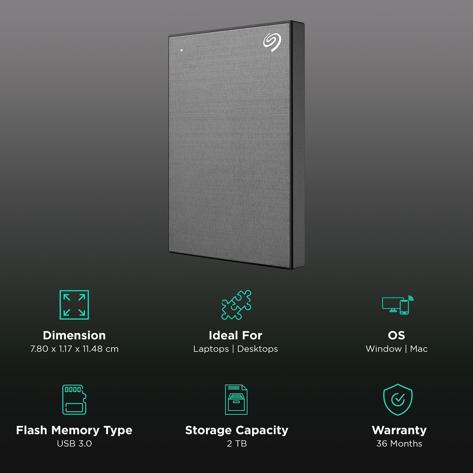 SEAGATE One Touch 2TB USB (3.0) Portable Hard Disk Drive (Rescue Data Recovery Services, Space Gray)_3