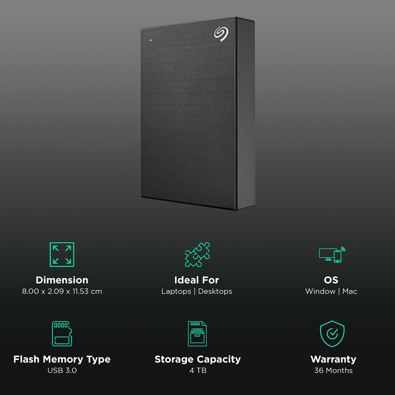 SEAGATE One Touch 4TB USB (3.0) Portable Hard Disk Drive (Rescue Data Recovery Services, Black)_3