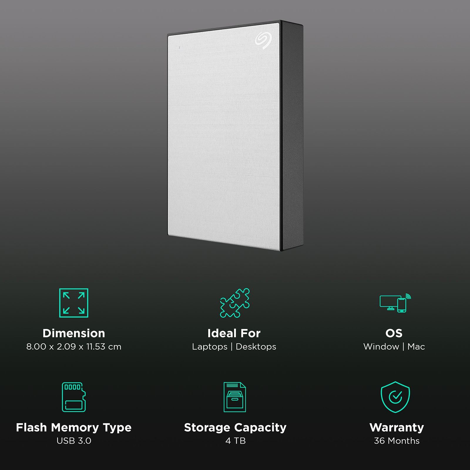 SEAGATE One Touch 4TB USB (3.0) Portable Hard Disk Drive (Rescue Data Recovery Services, Silver)_3