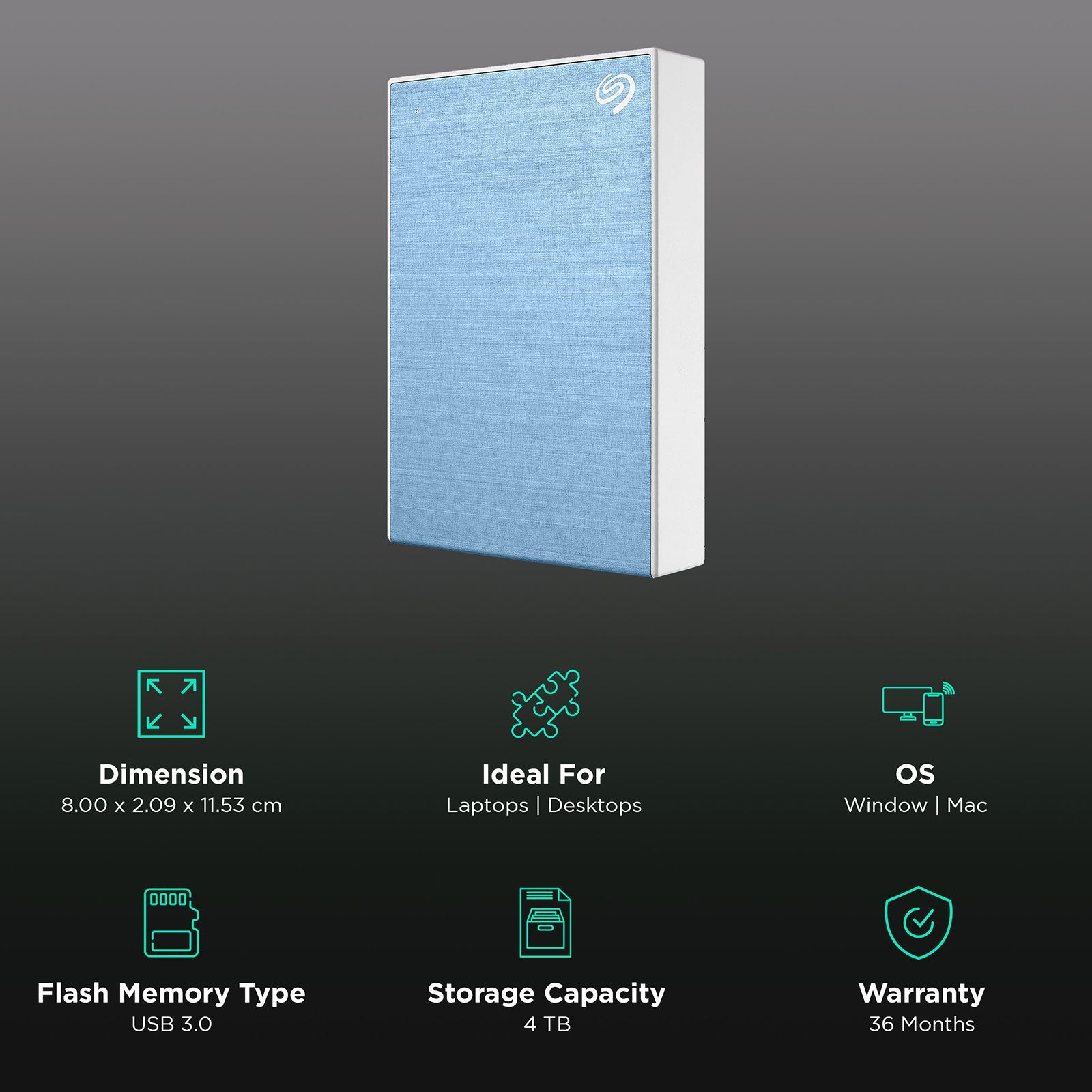 SEAGATE One Touch 4TB USB (3.0) Portable Hard Disk Drive (Rescue Data Recovery Services, Light Blue)_3