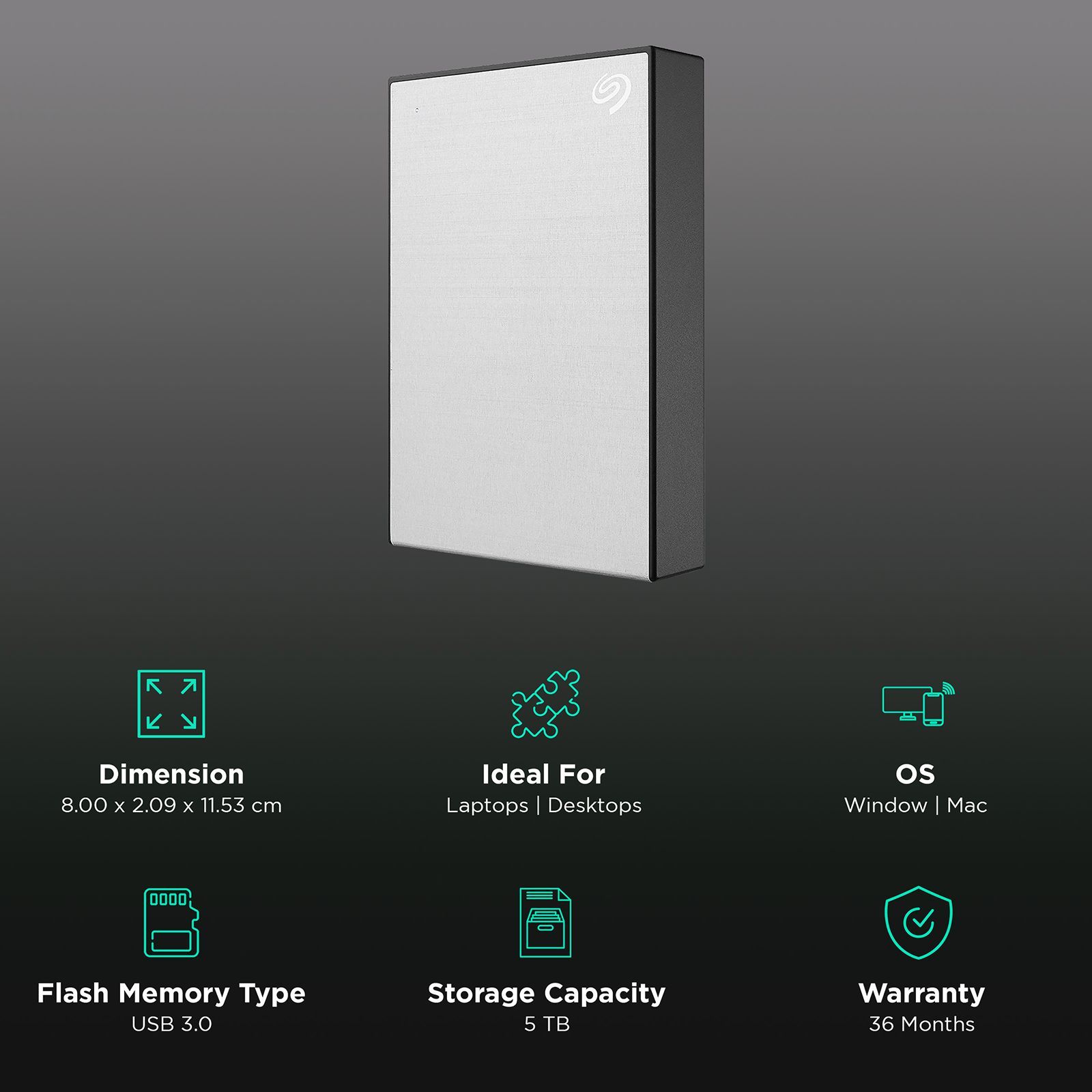 SEAGATE One Touch 5TB USB (3.0) Portable Hard Disk Drive (Rescue Data Recovery Services, Silver)_3