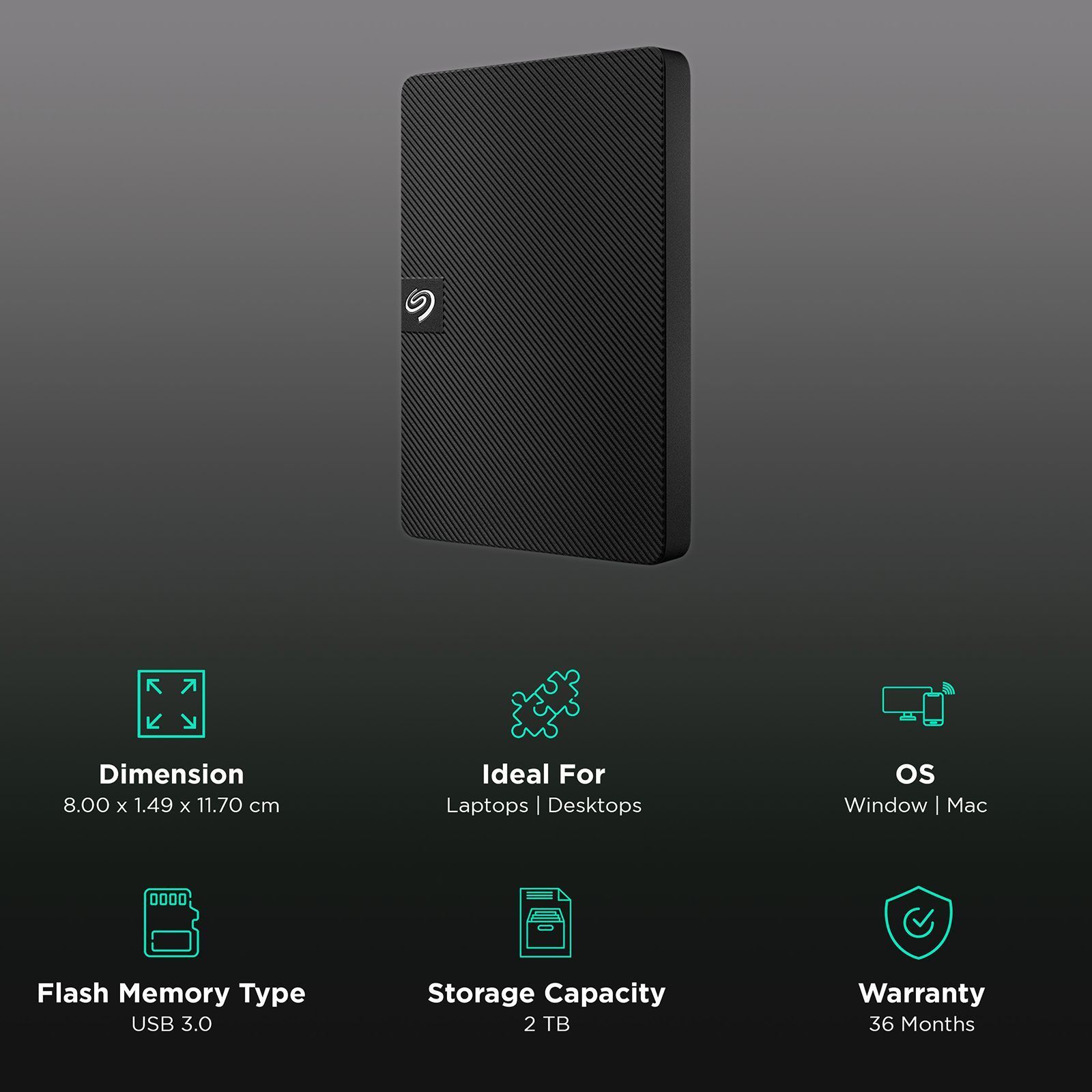 SEAGATE Expansion 2TB USB (3.0) Portable Hard Disk Drive (Rescue Data Recovery Services, Black)_3