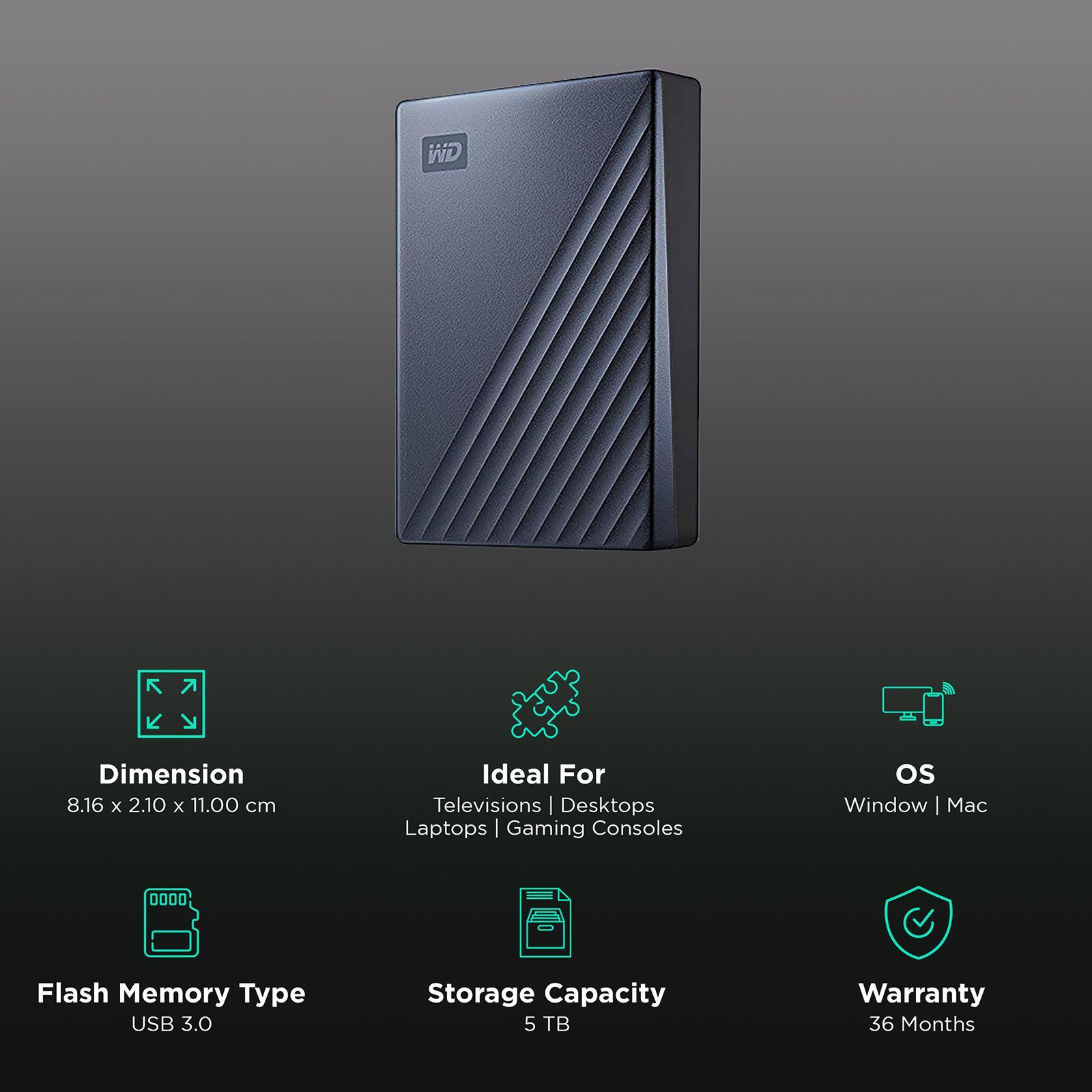 Western Digital My Passport Ultra 5TB USB (3.0) Portable Hard Disk Drive (Automatic Backup, Blue)_3