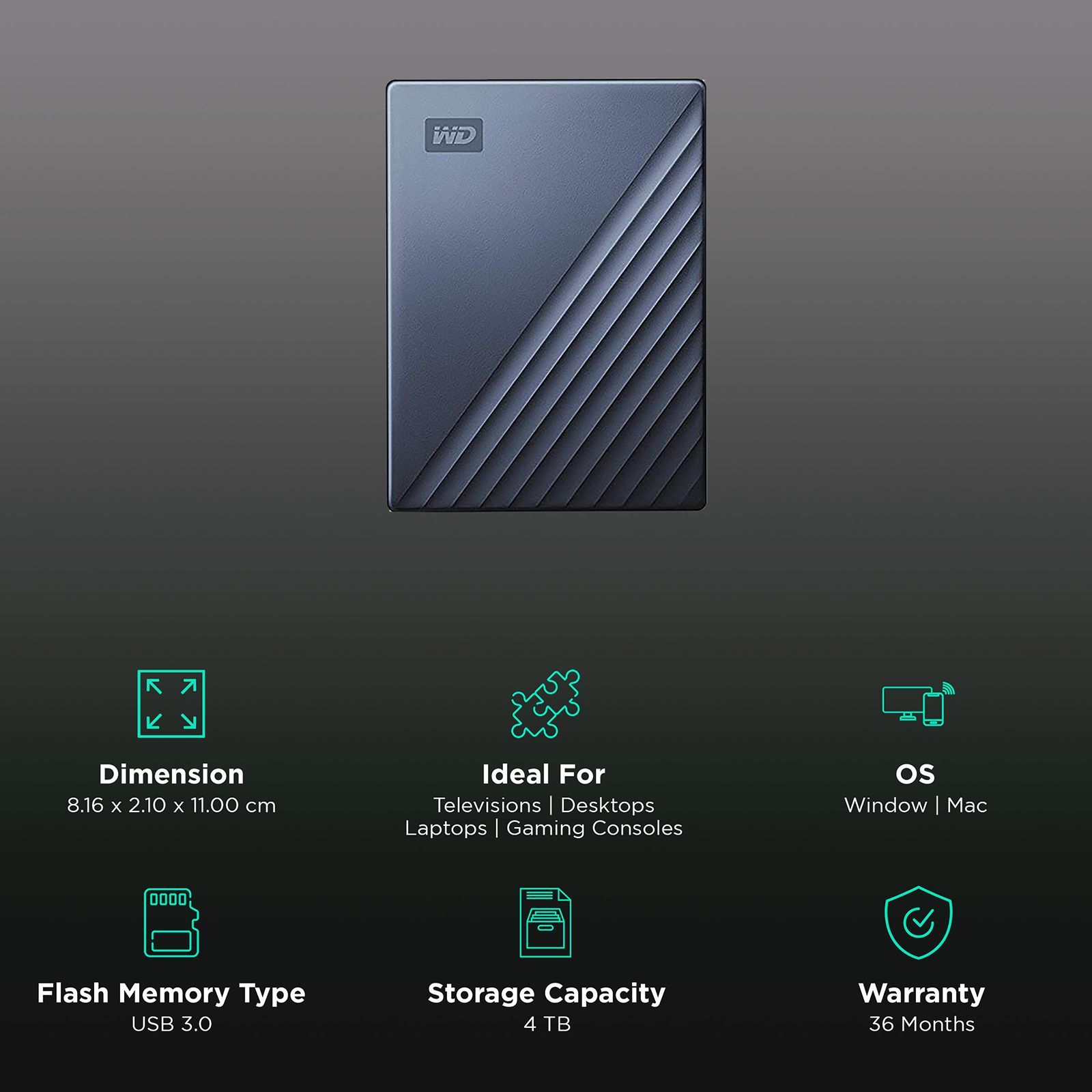 Western Digital My Passport Ultra 4TB USB (3.0) Portable Hard Disk Drive (Automatic Backup, Blue)_3