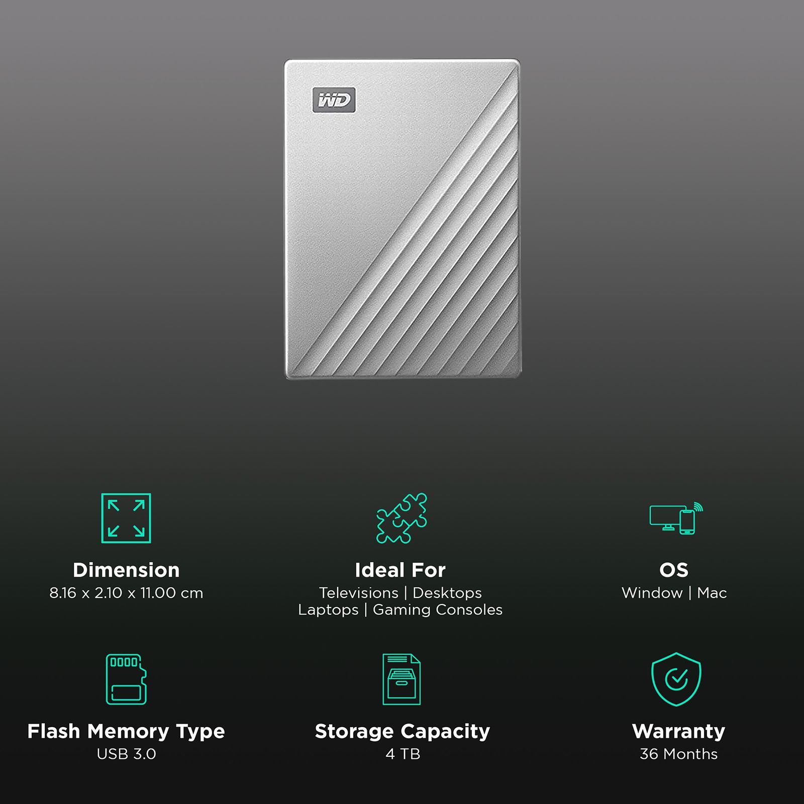 Western Digital My Passport Ultra 4TB USB (3.0) Portable Hard Disk Drive (Automatic Backup, Silver)_3