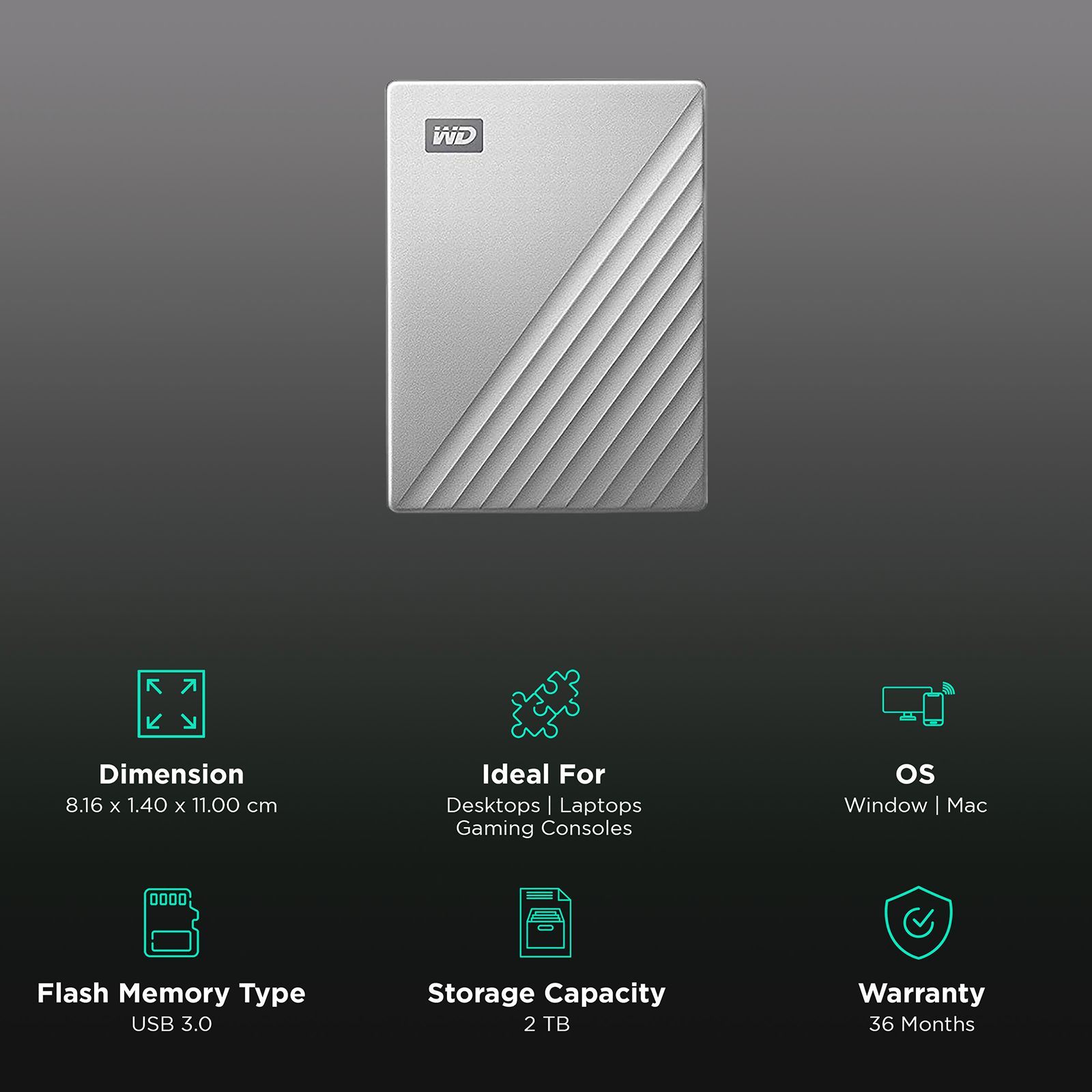 Western Digital My Passport Ultra 2 TB USB 2.0/3.0 Hard Disk Drive (Automatic Backup, WDBC3C0020BSL-WESN, Silver)_3