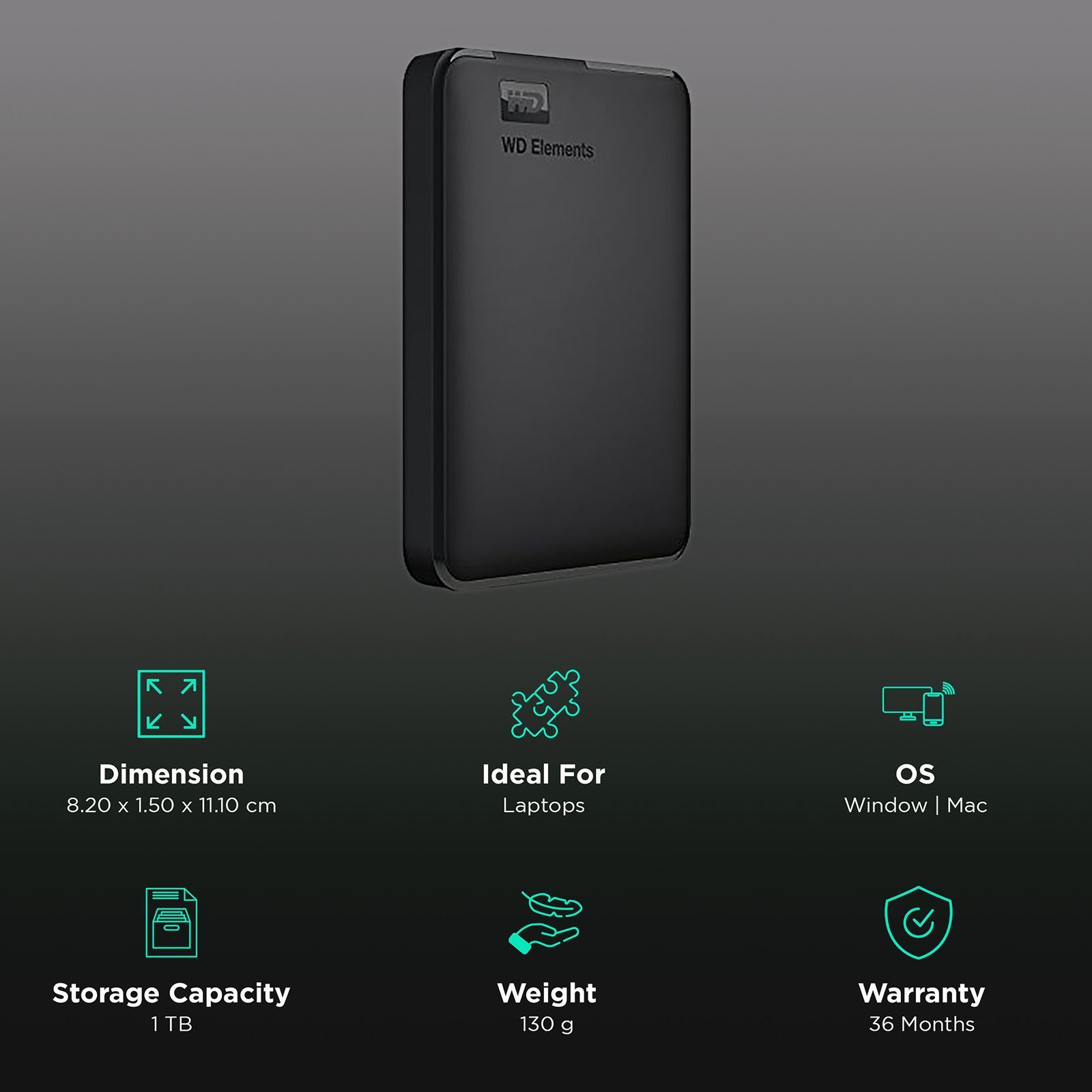 Western Digital Elements 1TB USB (3.0) Portable Hard Disk Drive (Ultra-Fast Data Transfers, Black)_3