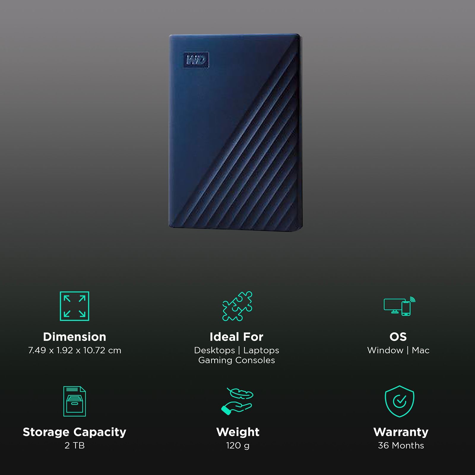 Western Digital My Passport for Mac 2TB USB (3.0) Portable Hard Disk Drive (Password Protection, Blue)_3