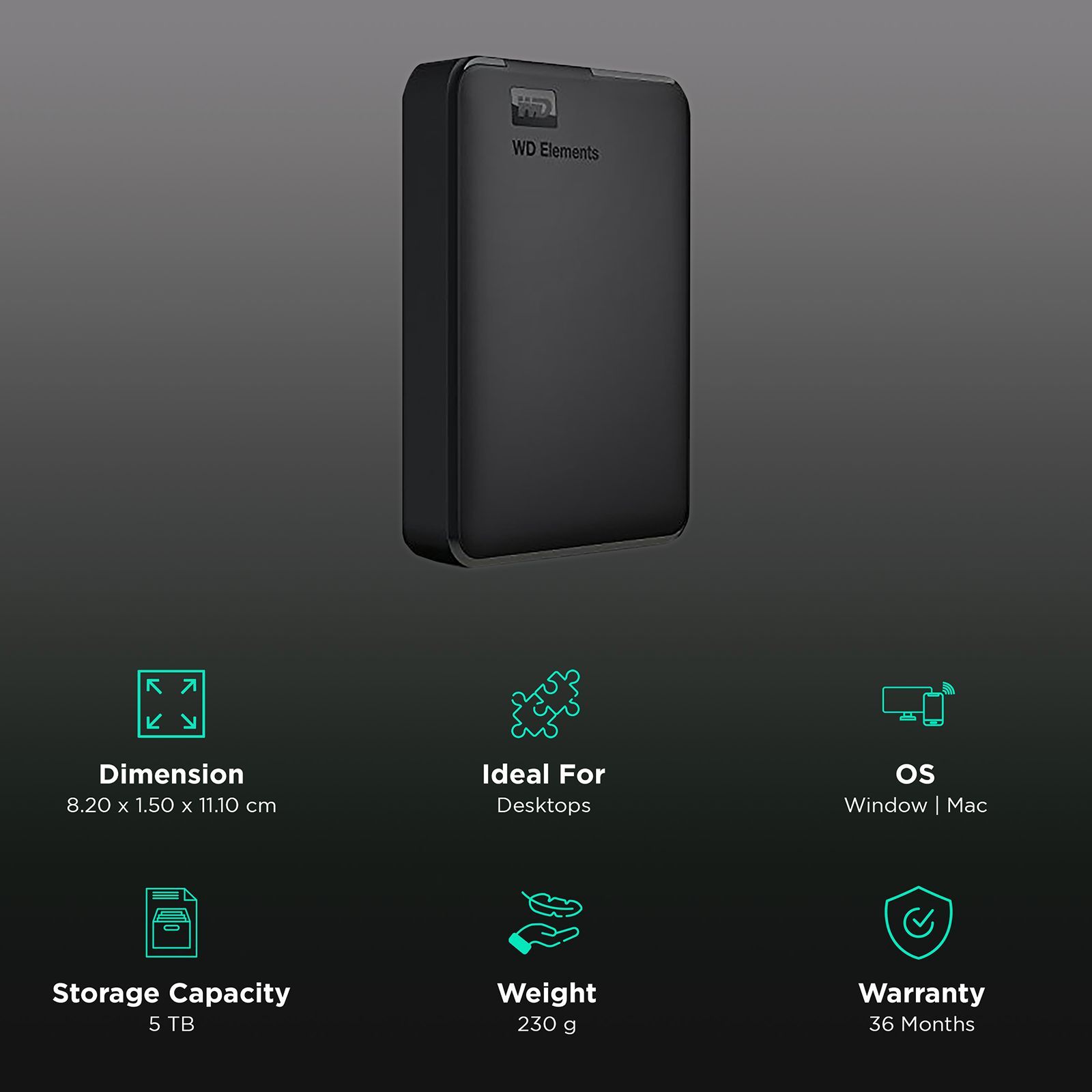 Western Digital Elements 5TB USB (3.0) Portable Hard Disk Drive (Effortless Expandability, Black)_3