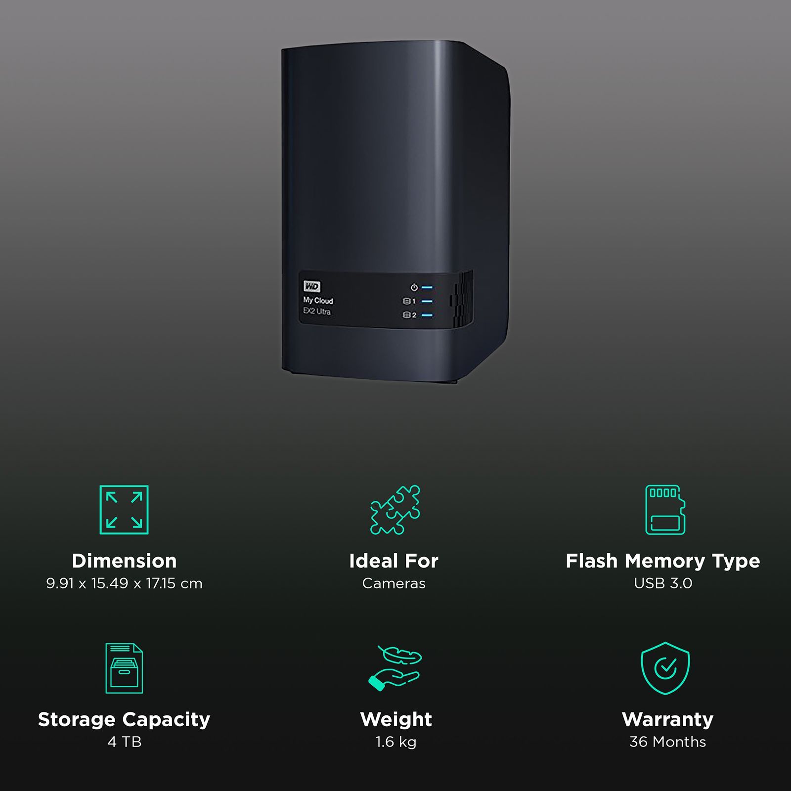 Western Digital My Cloud EX2 Ultra 4TB USB (3.0) Hard Disk Drive (Automatic Backup, Black)_3