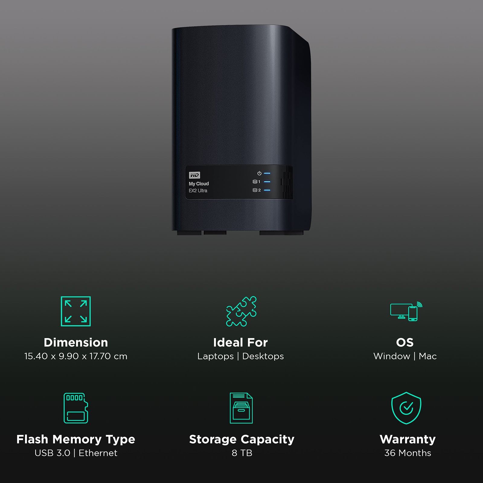 Western Digital My Cloud Expert Series EX2 Ultra 8 TB USB 3.0 Network Attached Storage (Multiple RAID Options, BVBZ0080JCH-BESN, Black)_3